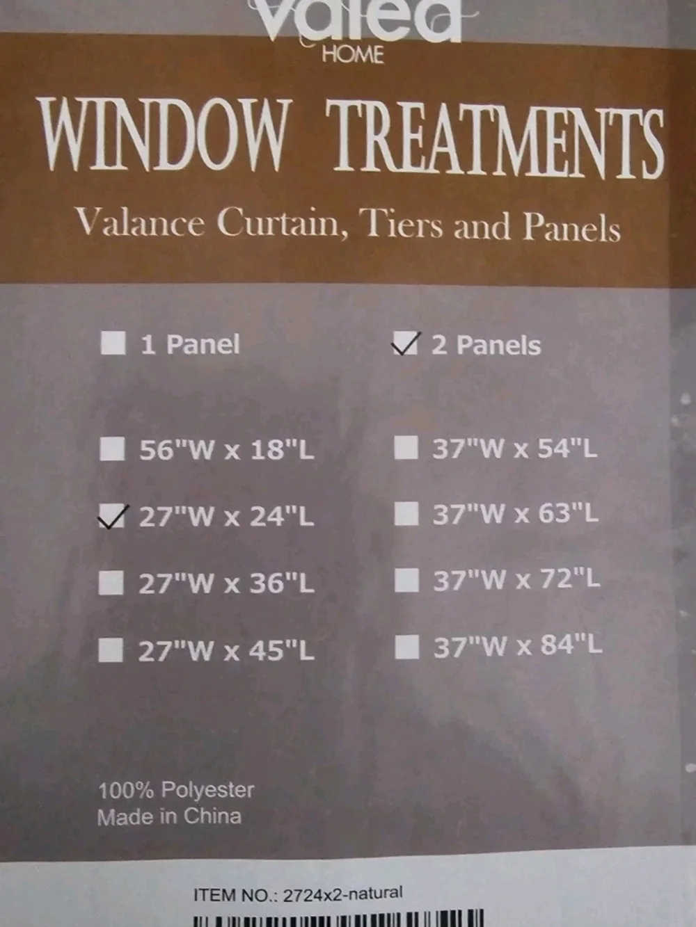 Valea Home Linen Kitchen Curtain Valance 2 Panels 27